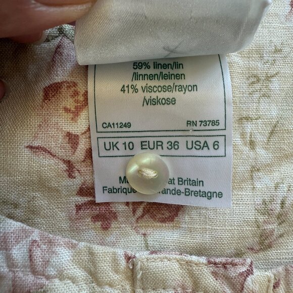 Vintage Lauren Ashley 90s Ivory Floral Linen Blend Dress Size 6 A-Line Midi - Picture 5 of 6